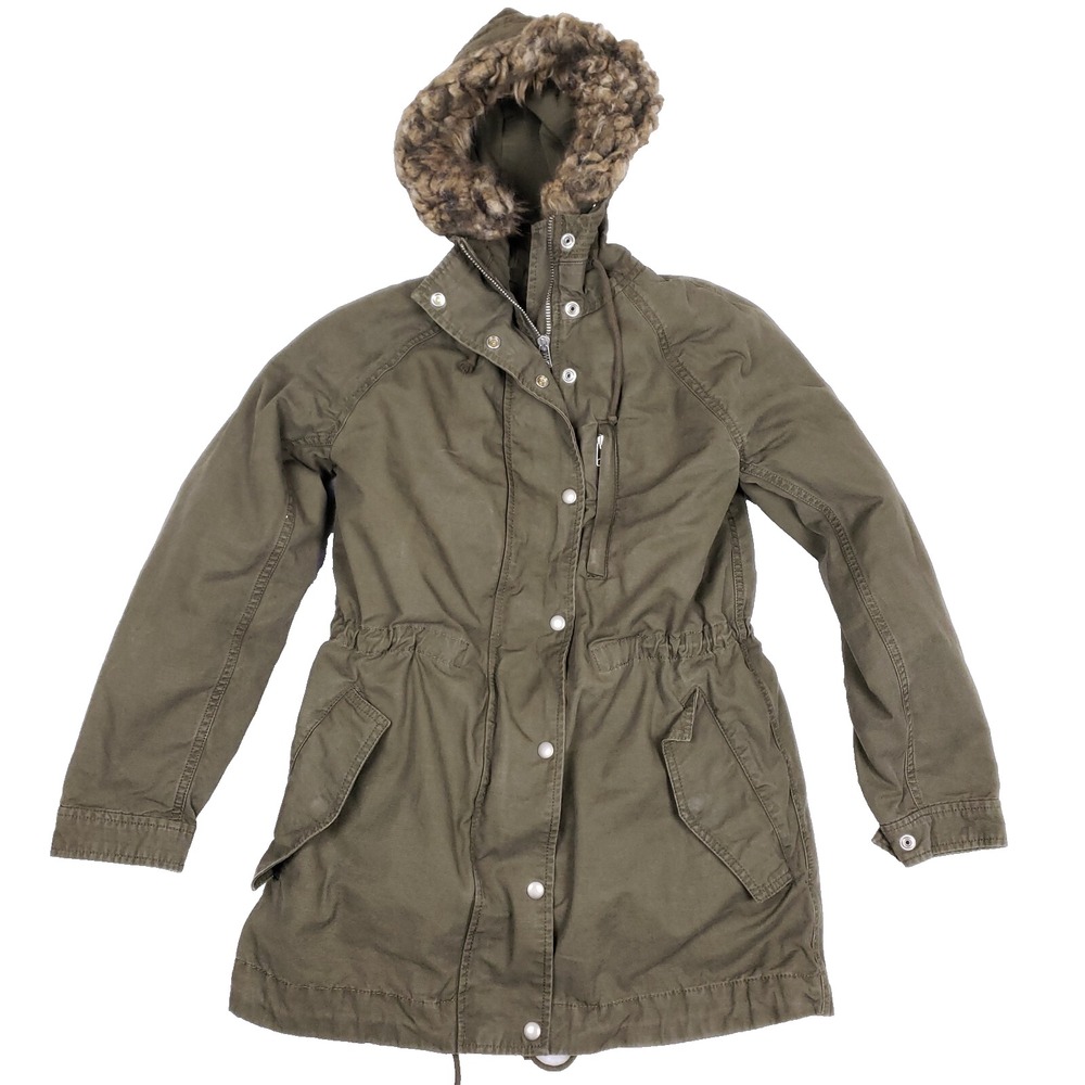 Gap Parka Jacket Hooded Drawstring Waist Size Small Olive‎ Boho Chic